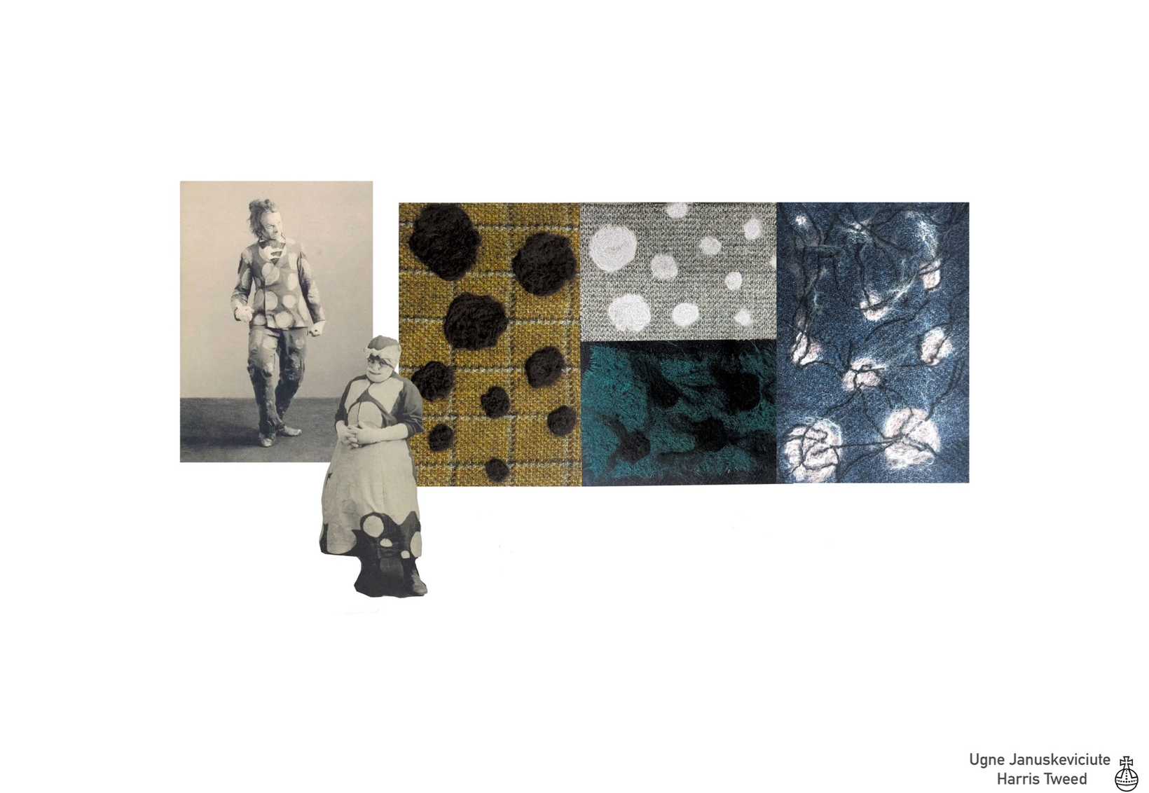 Inspired by The Blue Bird play costumes (1908 Moscow), Januskeviciute explored felting techniques to create a ghostly dreamlike texture in the Harris Tweed designs. Reflecting Harris Tweed's heritage of craftsmanship, tradition, and storytelling through rich textures and timeless fabrics.