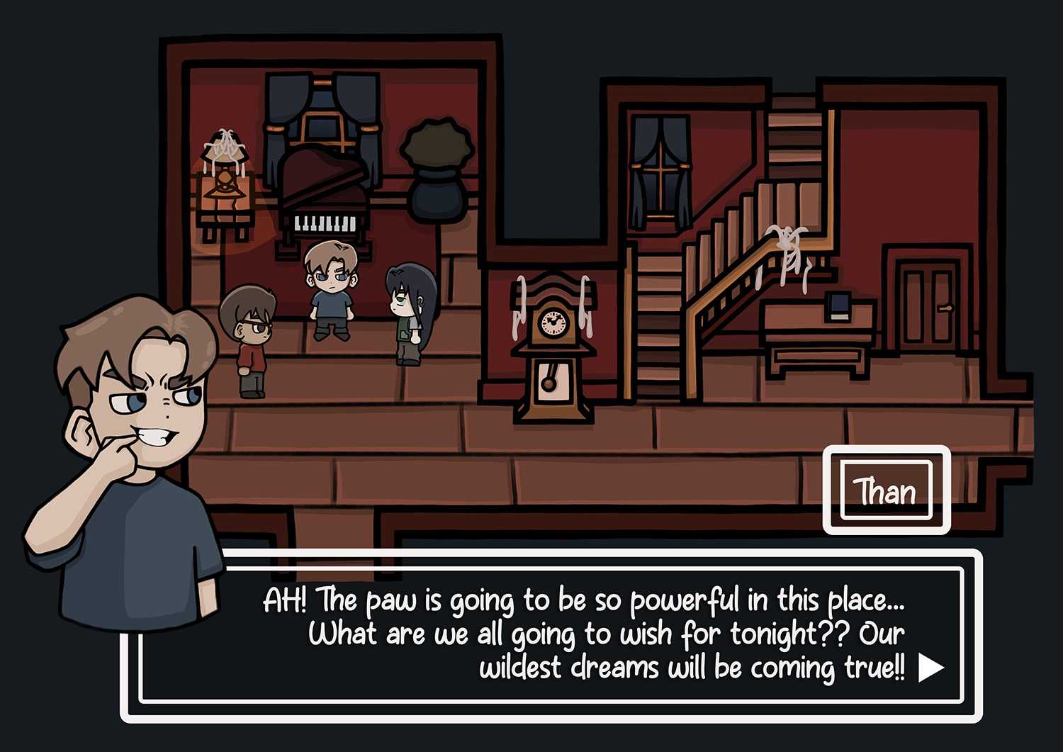 A fully illustrated scene of Bowles' RPG horror game concept project.