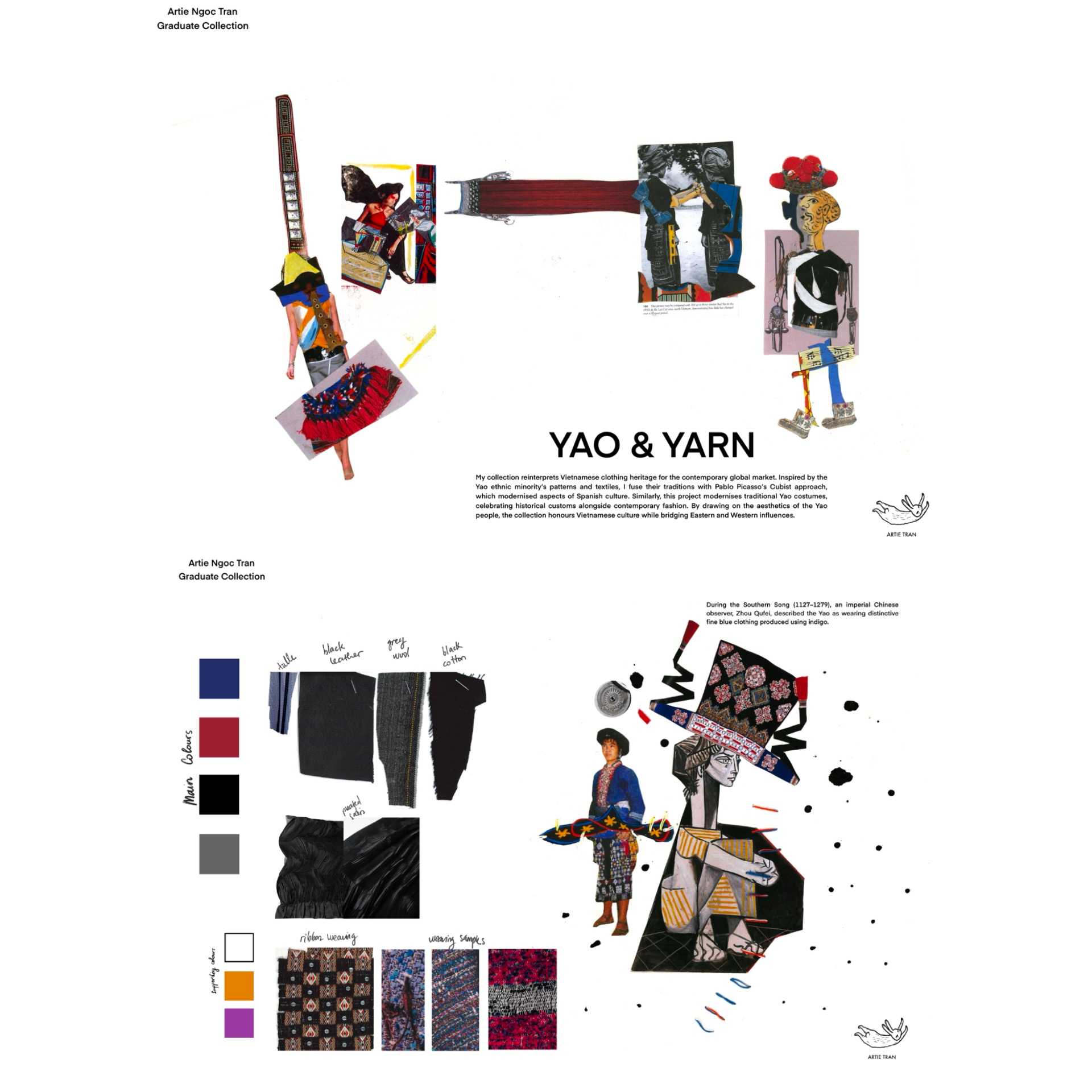 Moodboard and Colour and Fabric Board — “Yao and Yarn” Graduate Collection — Artie Ngoc Tran