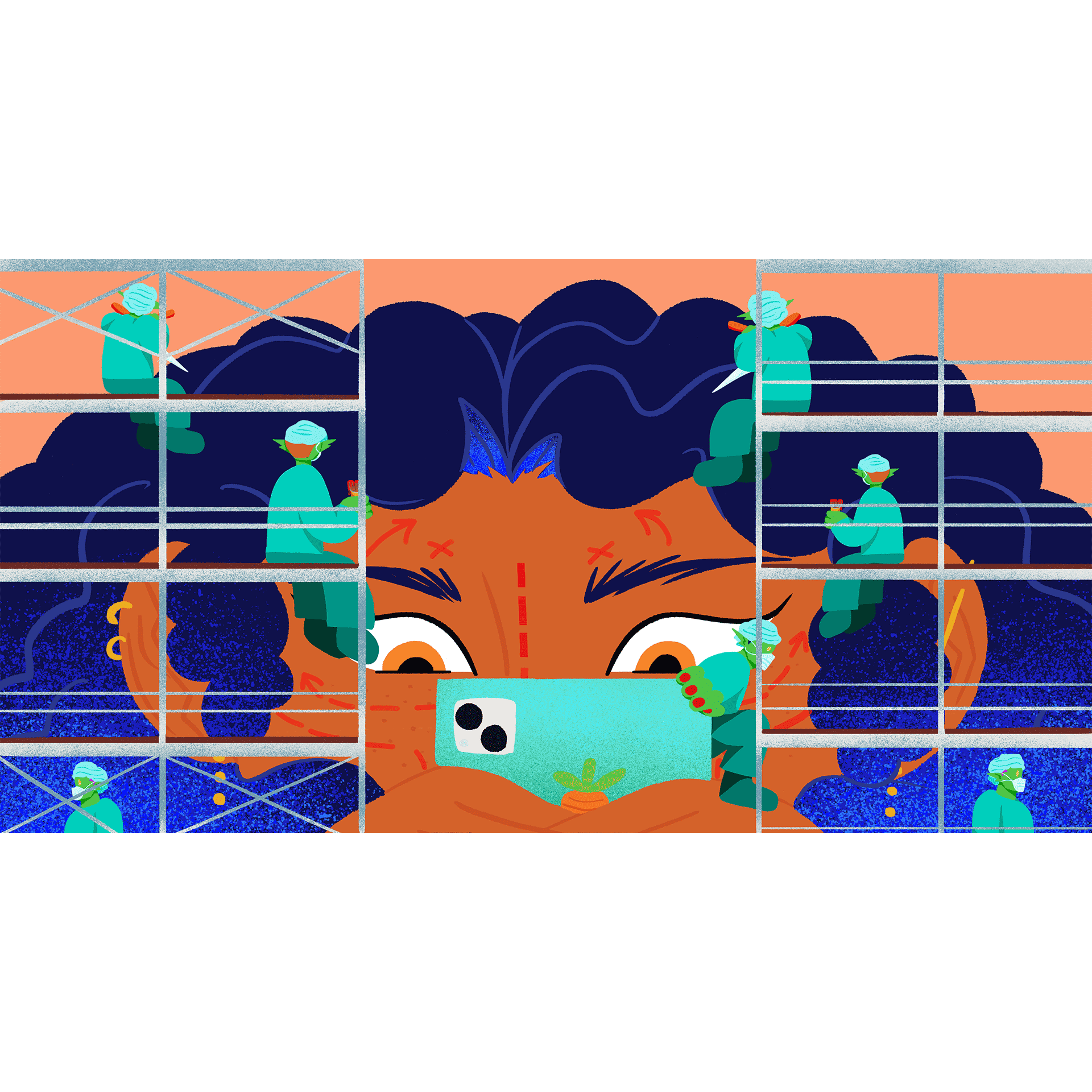 Editorial illustration, The scaffolding Girl
