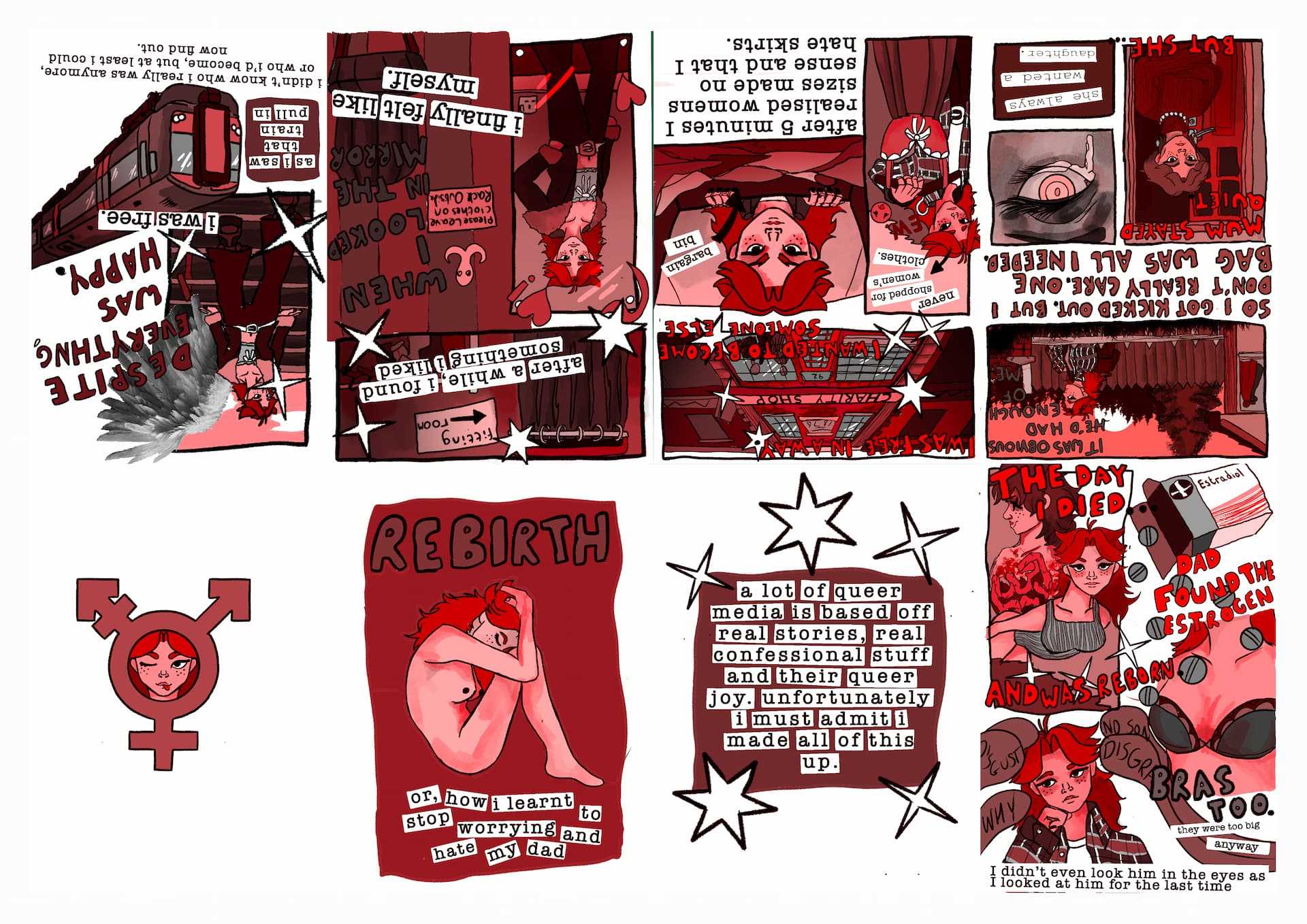 'Rebirth' - a zine produced in their second year of studies focusing on an unnamed trans character.