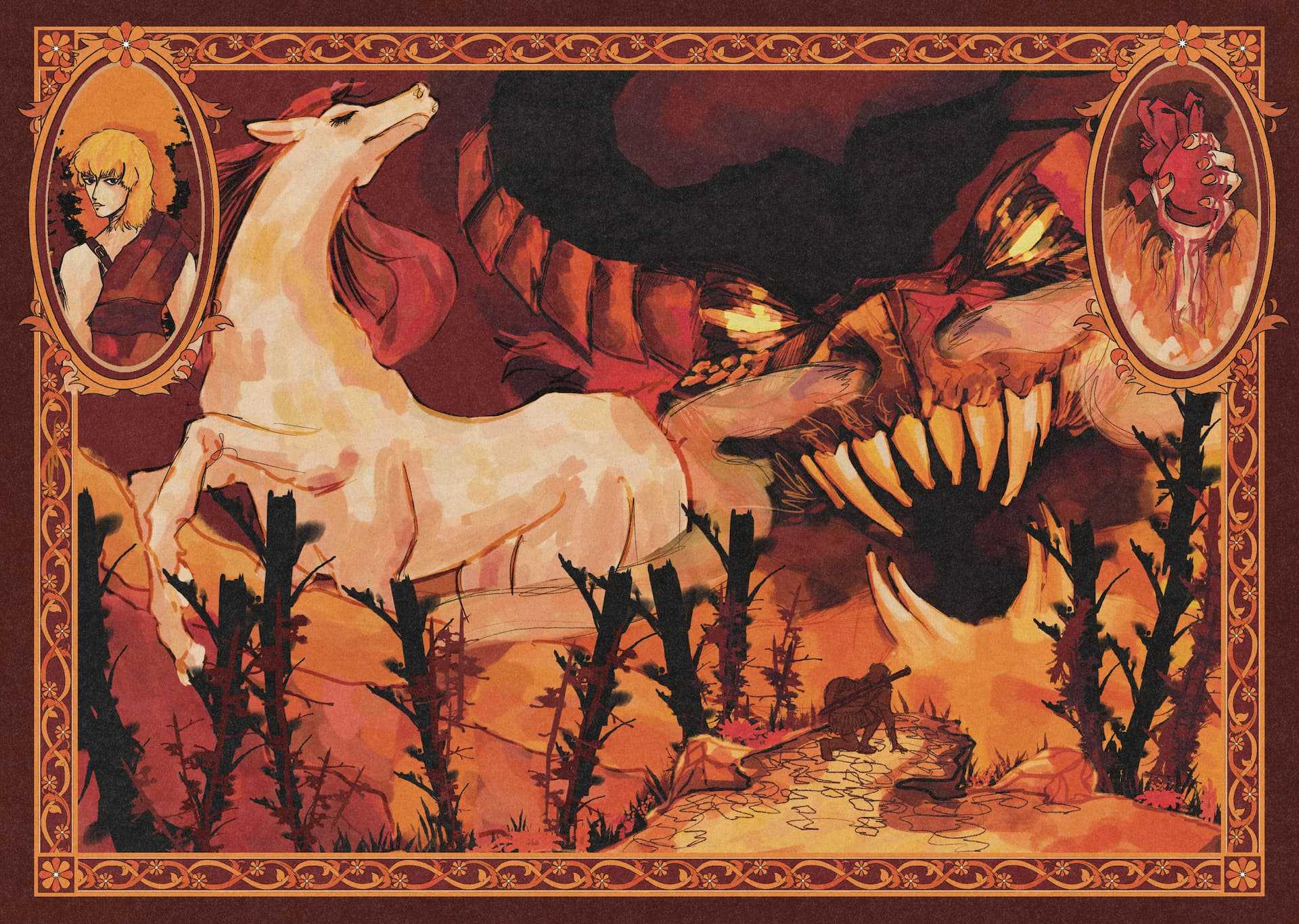 Sigurd and Fafnir, a piece produced for the “Myths and Legends” themed Rave Frame, based on the Norse/Germanic tale of Sigurd slaying Fafnir.