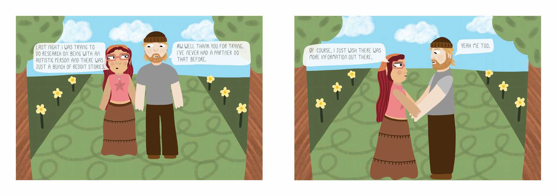 The Ins and Outs, moments of our relationship as a neurodivergent-neurotypical couple (pages 3 and 4)