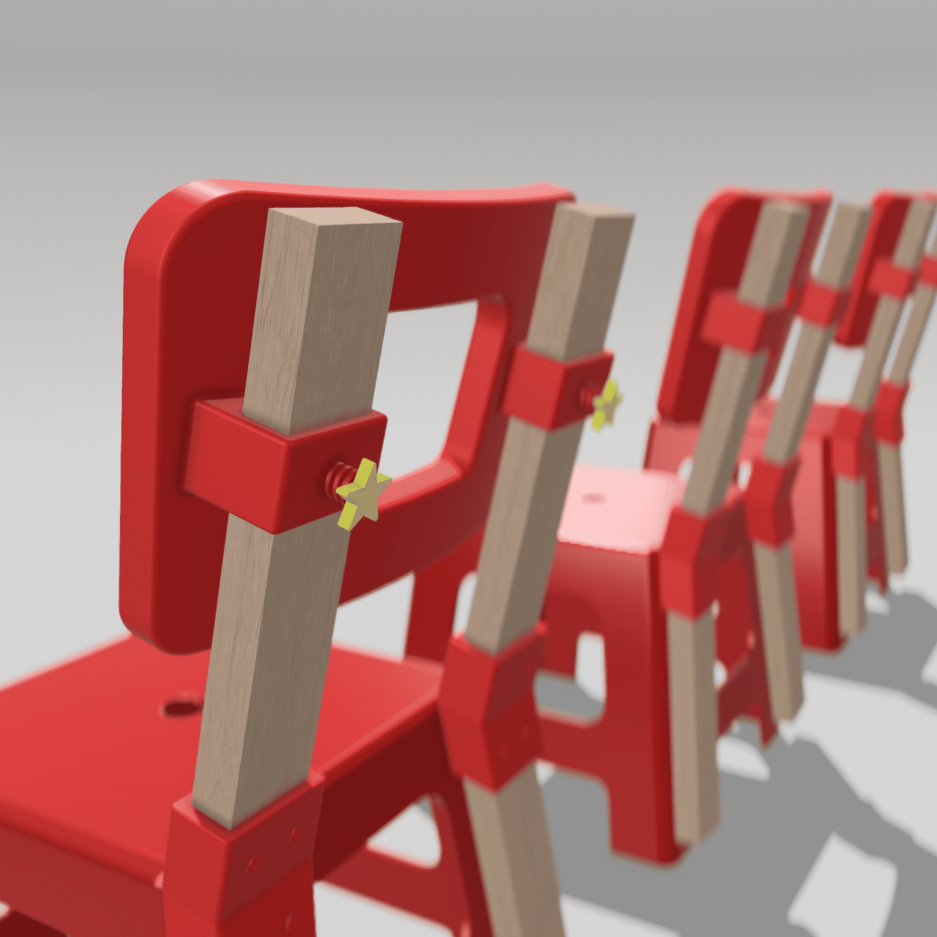 Features an adjustable backrest with 3D-printed screws, suitable for users of all heights. The screws are intentionally designed longer, allowing users to hang items like bag straps or hats.
