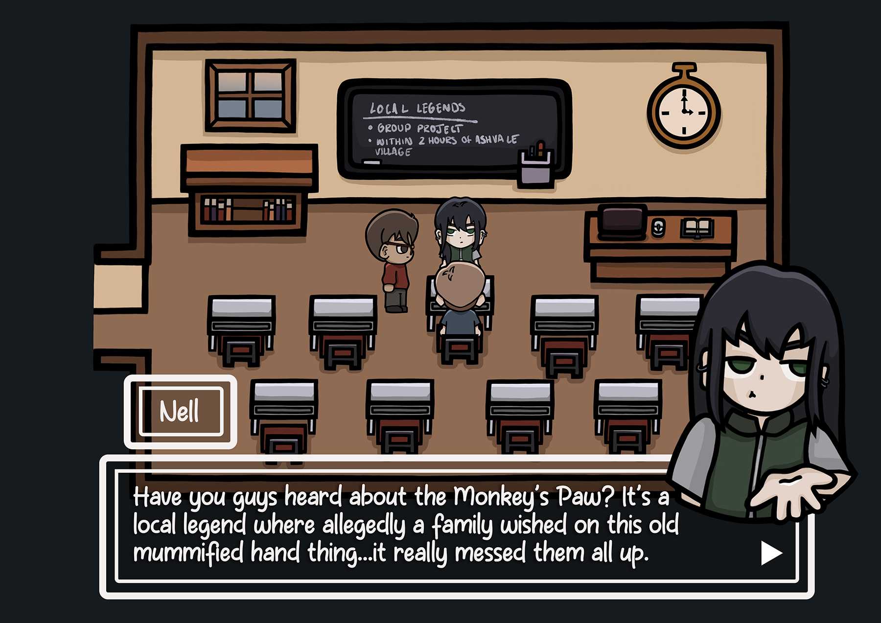 A fully illustrated scene of my RPG horror game concept project.