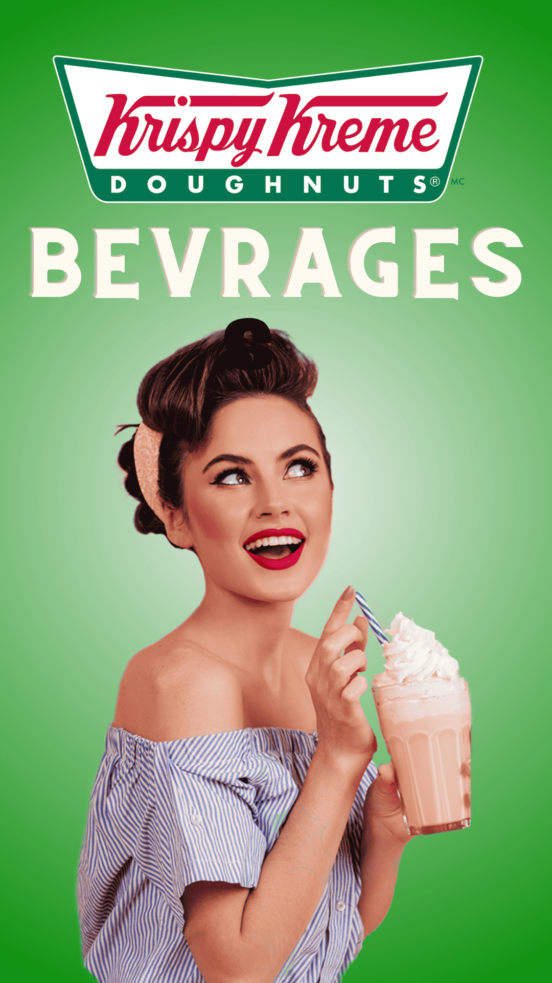 This is a promotional poster for "Krispy Kreme beverages". Its 50s vibe makes a vibrant poster and gives it visual appeal.