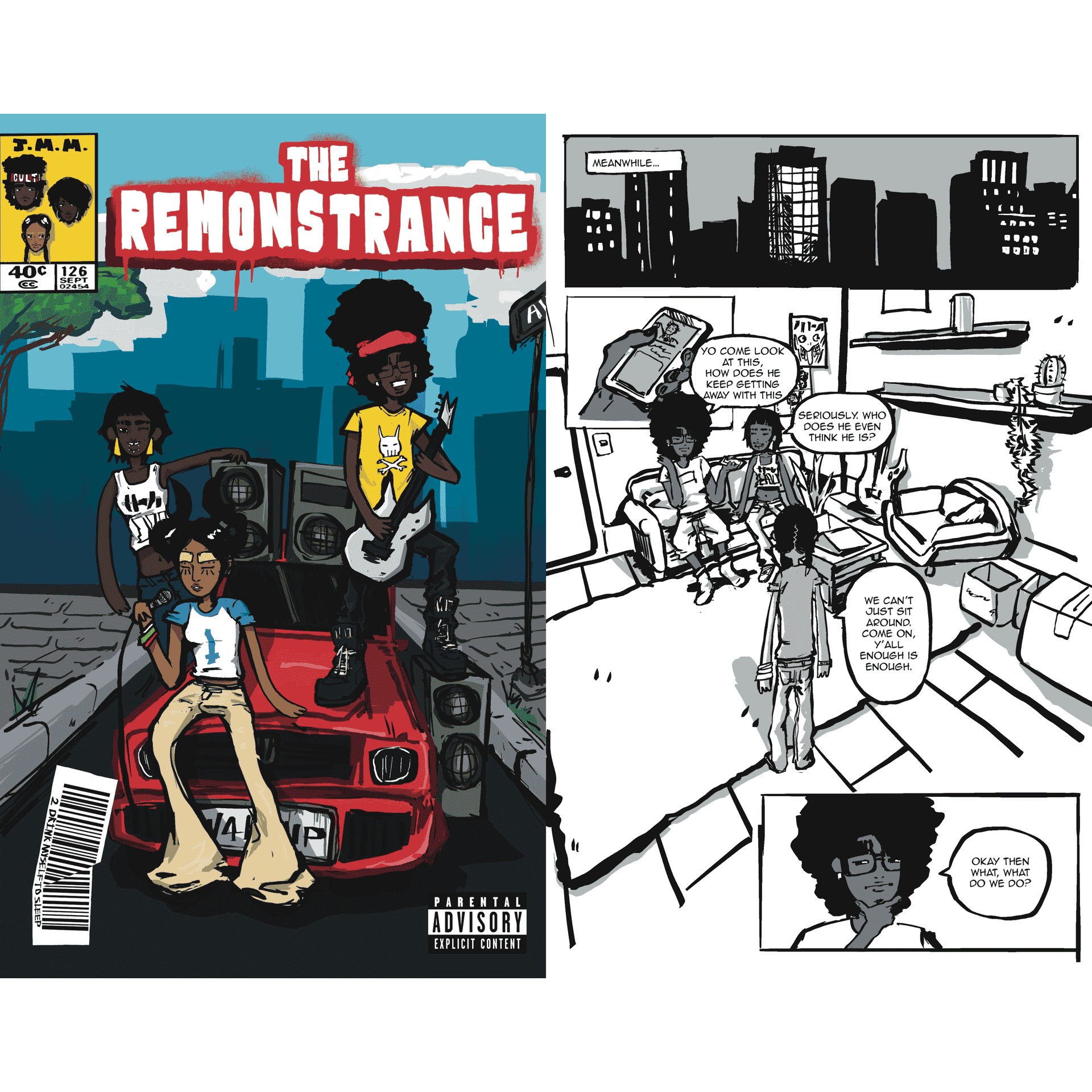Comic cover and first page.
