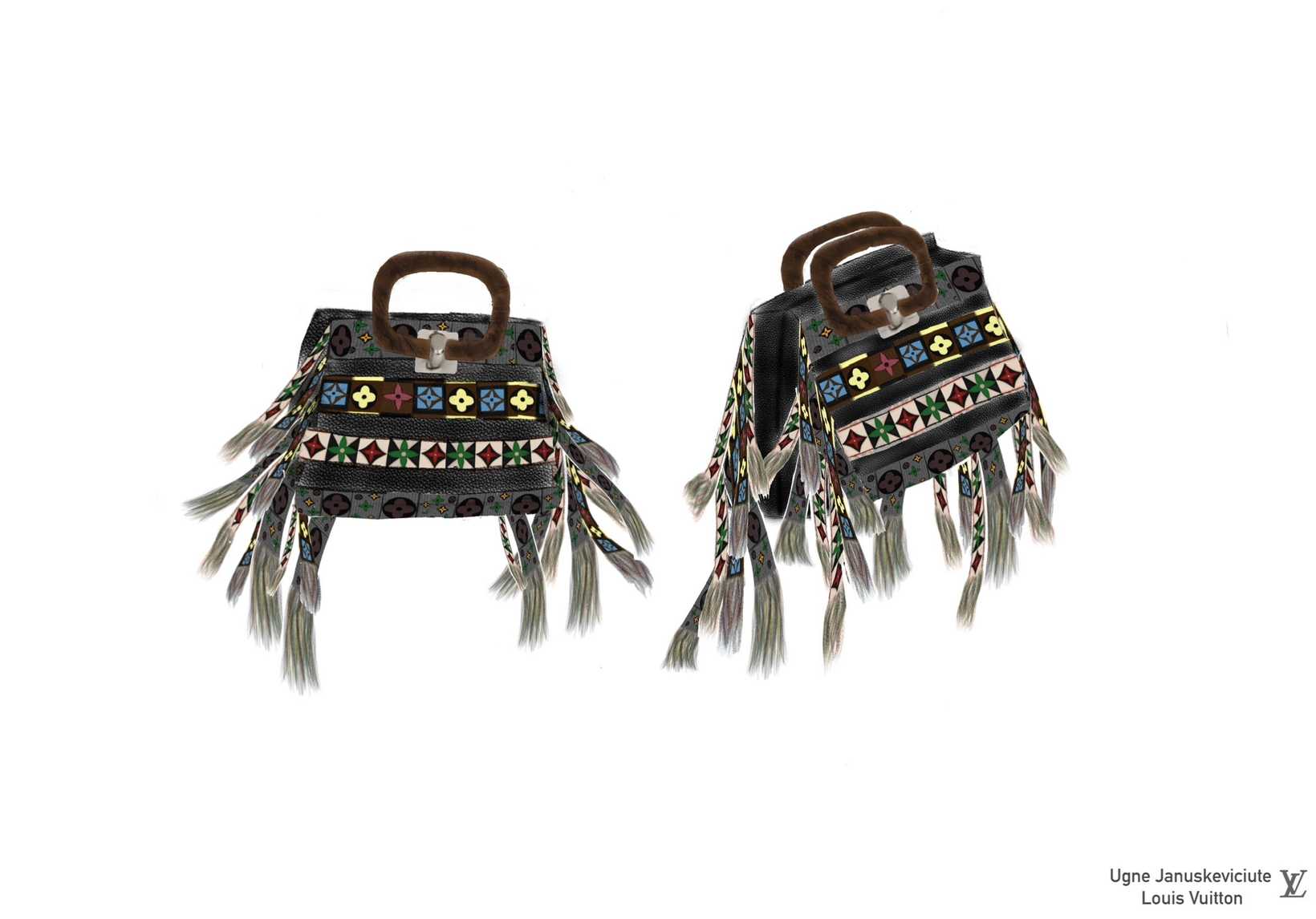 Januskeviciute designed a bag that celebrates gift-giving and craftsmanship, inspired by her Lithuanian heritage. Drawing from the tradition of woven sashes (juostos), the design features intricate handwoven patterns, incorporating the LV Flower print.